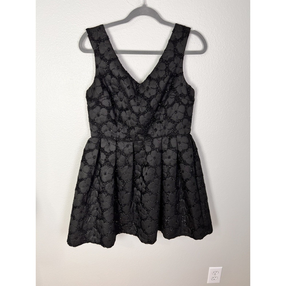 Top Shop Black Glittered‎ Sleeveless Double V Neck Fit n Flare Dress Sz 10 NWT